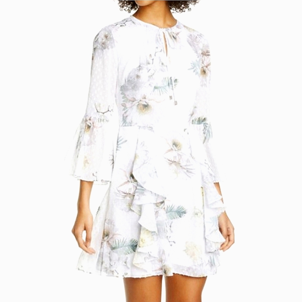 Ted Baker VIVVIA Woodland Burnout White Floral 3/4 Sleeve Dress